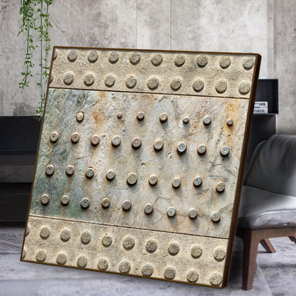 Brown Minimalist Abstract Wall Art canvas with textured circular dots and wood frame on Tampa Home & Garden Store