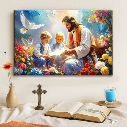 Jesus With Children Faith Wall Art IV canvas by Tailored Canvases, vivid floral religious scene on Tampa Home & Garden Store