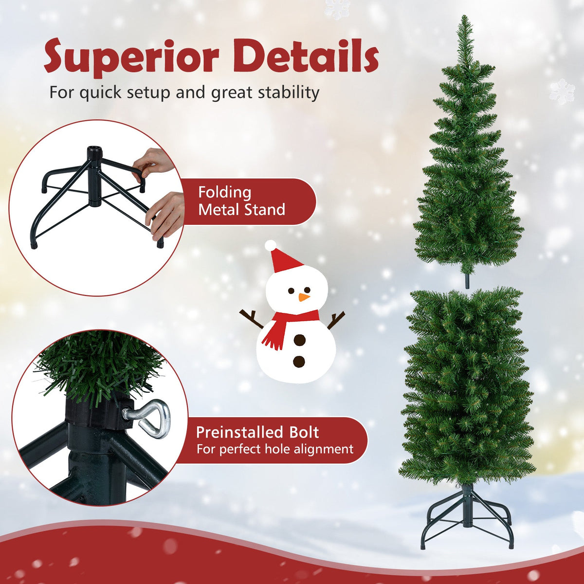 Pre-lit pencil Christmas tree DirectDeals on folding metal stand 5–9 ft on Tampa Home & Garden Store