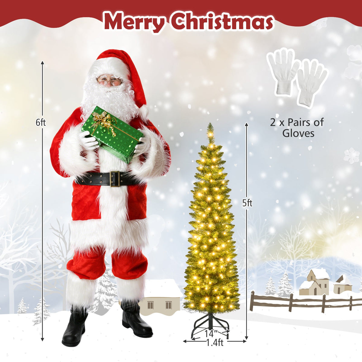 DirectDeals 5/6/7/8/9 ft pre-lit pencil artificial Christmas tree with up to 400 warm white LEDs on Tampa Home & Garden Store