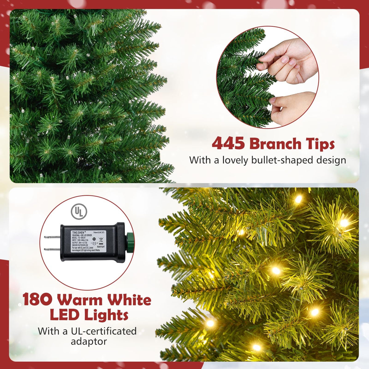 DirectDeals pencil Christmas tree 5/6/7/8/9 ft pre-lit with warm white LEDs on Tampa Home & Garden Store