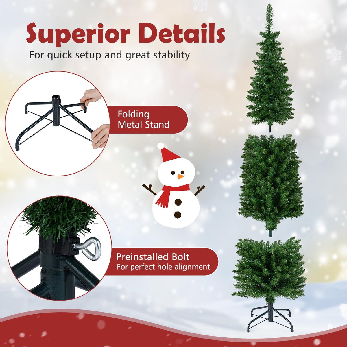 5/6/7/8/9 ft pre-lit artificial Christmas tree with warm white LEDs and folding metal stand on Tampa Home & Garden Store