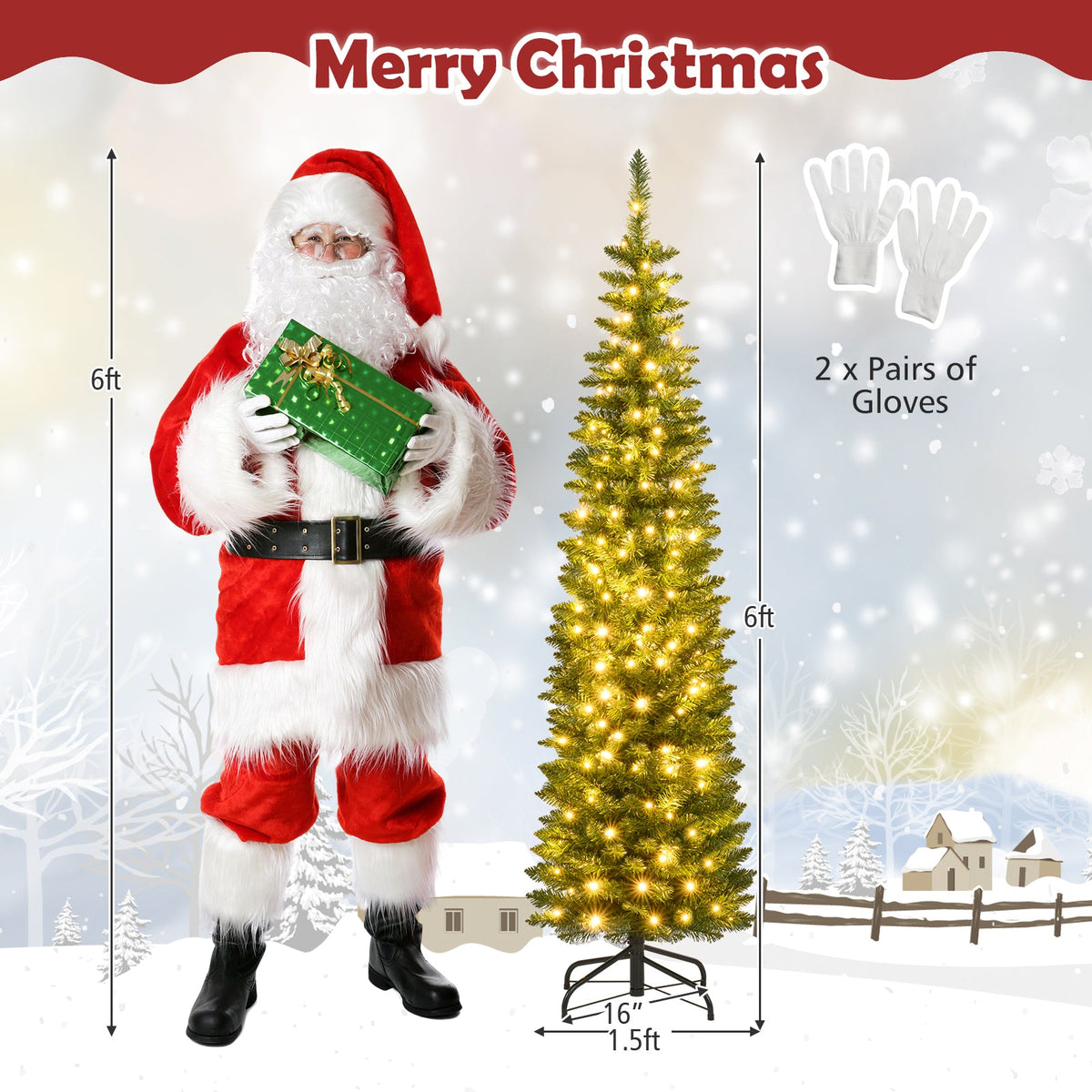 DirectDeals 6 ft green pre-lit pencil artificial Christmas tree with warm white LEDs on Tampa Home & Garden Store