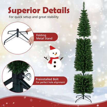 Pre-lit pencil Christmas tree by DirectDeals, 5/6/7/8/9 ft, warm white LED lights, metal stand on Tampa Home & Garden Store