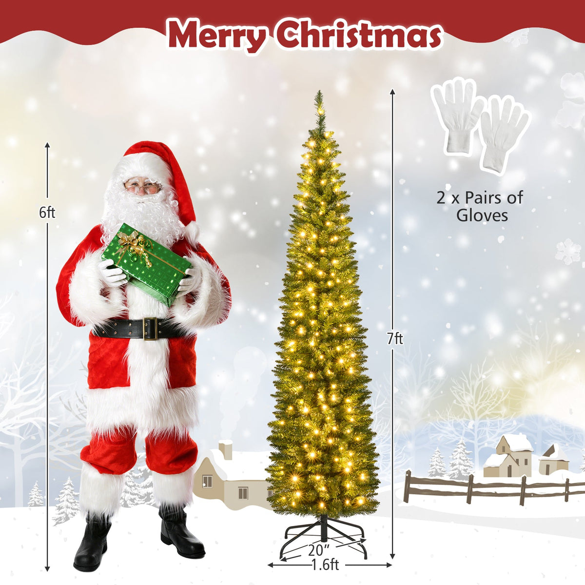 DirectDeals pencil artificial Christmas tree, pre-lit with warm white LEDs, 5–9 ft, 2 items on Tampa Home & Garden Store