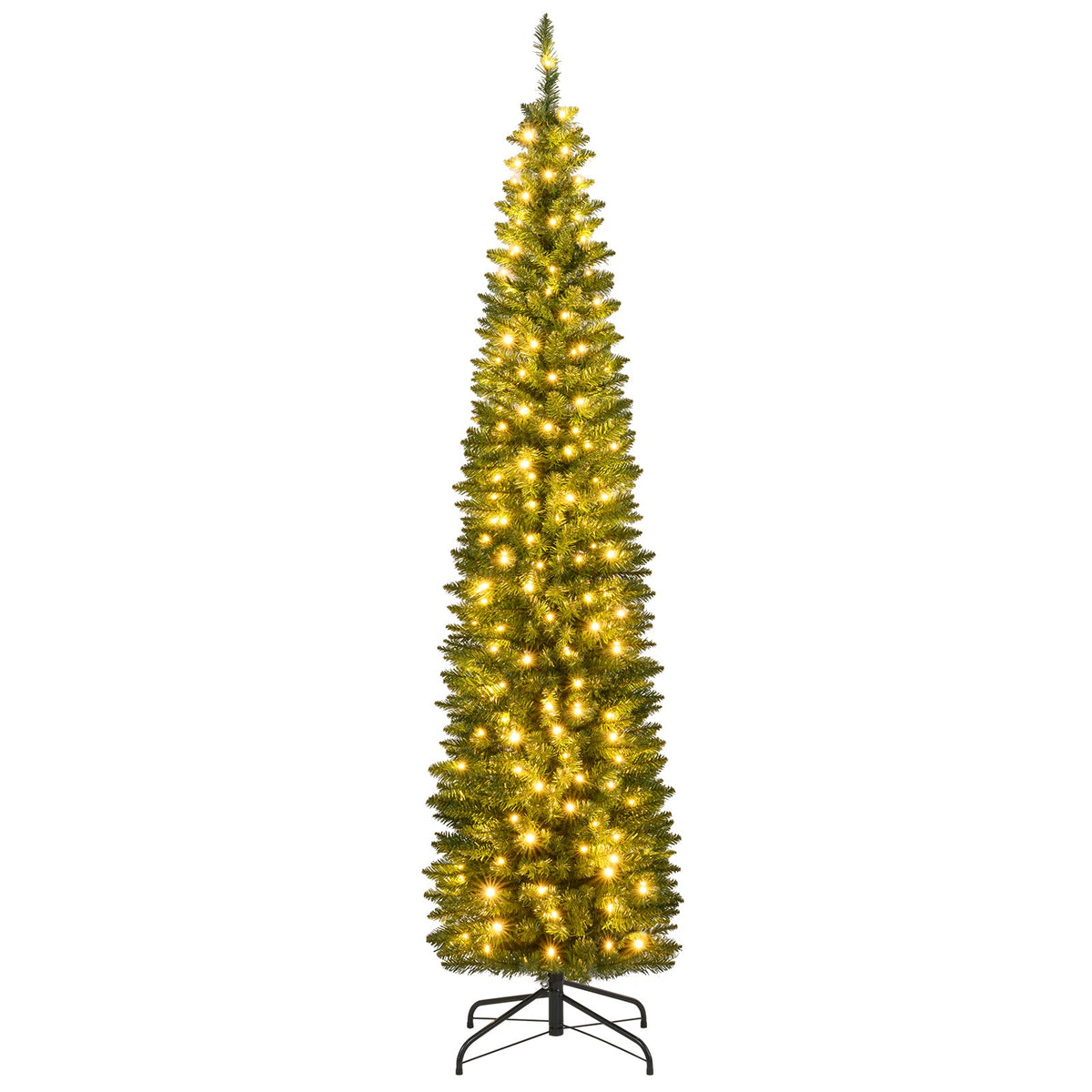 DirectDeals pencil Christmas tree, pre-lit, warm white LED lights, 9 ft tall, on metal stand on Tampa Home & Garden Store