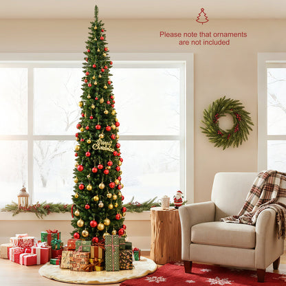 DirectDeals pre-lit pencil Christmas tree with red and gold ornaments warm white LEDs on Tampa Home & Garden Store