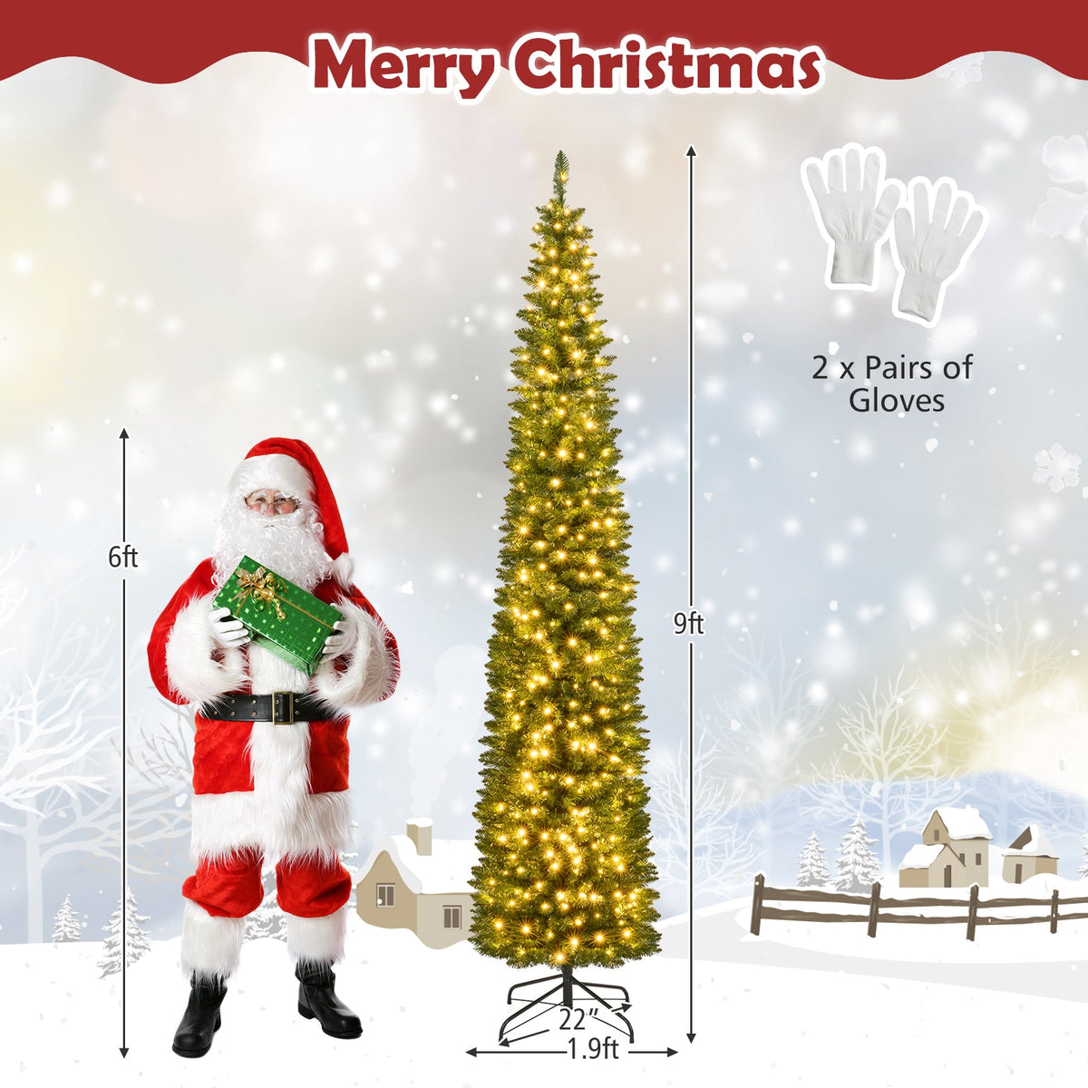 5/6/7/8/9 ft DirectDeals pre-lit pencil artificial Christmas tree with warm white LED lights on Tampa Home & Garden Store