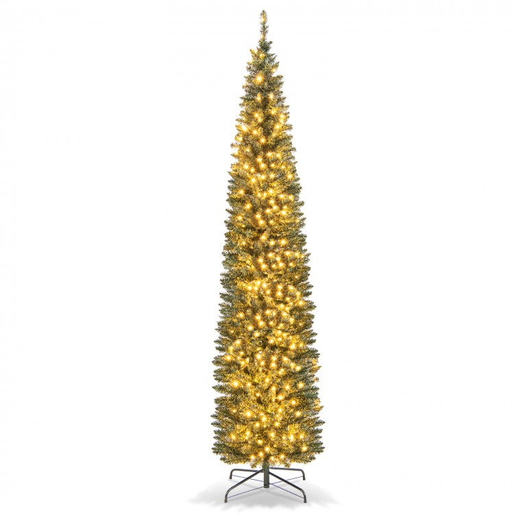 DirectDeals pre-lit pencil Christmas tree with warm white LED lights on metal stand on Tampa Home & Garden Store