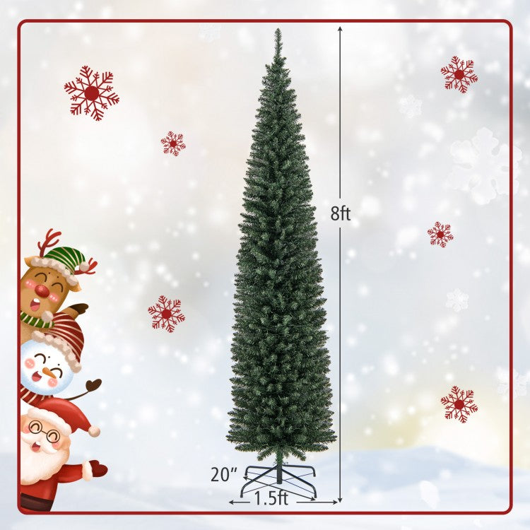 DirectDeals 8ft pre-lit pencil artificial Christmas tree with warm white LEDs on metal stand on Tampa Home & Garden Store