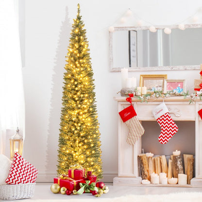 Pencil artificial Christmas tree DirectDeals, golden color, warm white LEDs, 5/6/7/8/9 ft on Tampa Home & Garden Store