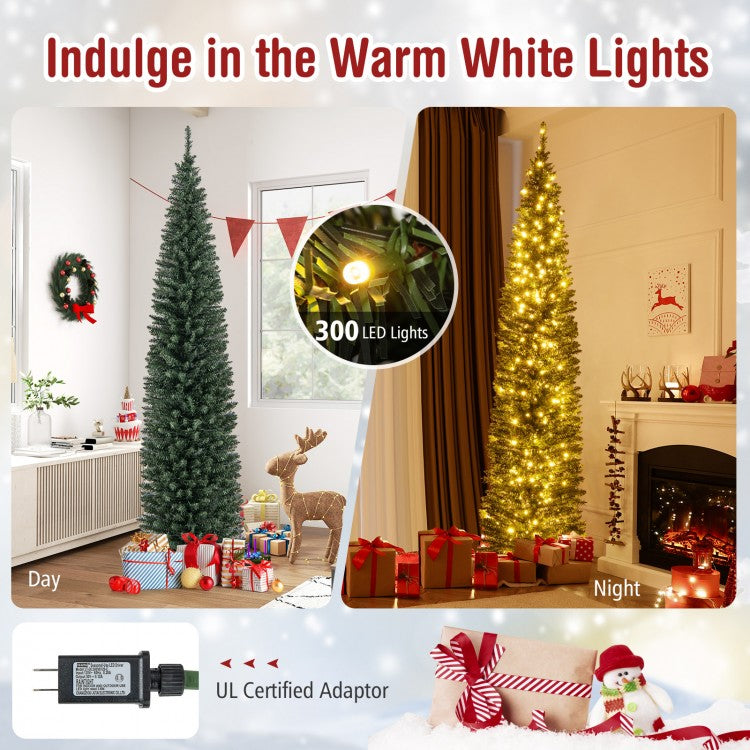 DirectDeals pencil artificial Christmas tree, 5-9 ft, pre-lit with 150-400 warm white LEDs on Tampa Home & Garden Store