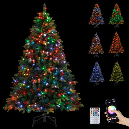 Artificial Christmas tree 5/6/7/8 ft with colorful LED lights and remote app control on stand on Tampa Home & Garden Store