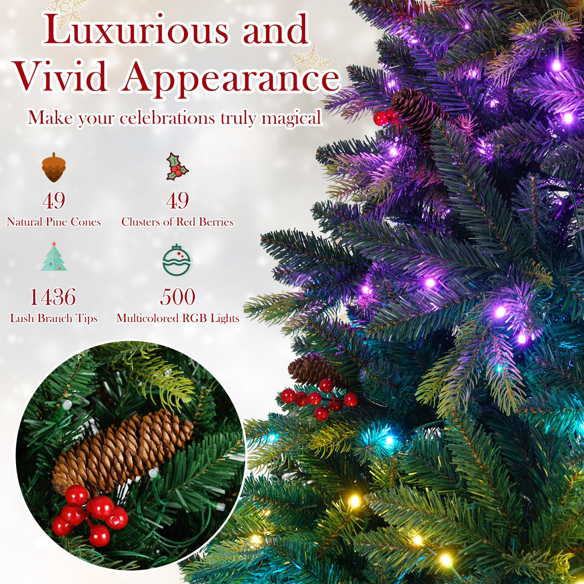 DirectDeals 5/6/7/8 ft artificial Christmas tree with multicolor RGB LED lights and remote app control on Tampa Home & Garden Store