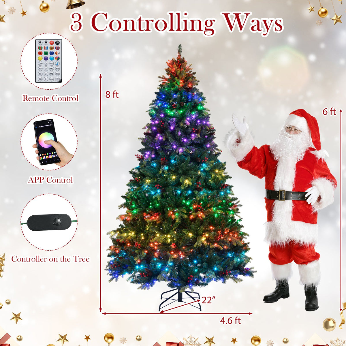 DirectDeals 8 ft artificial Christmas tree with LED lights, remote and app control on Tampa Home & Garden Store