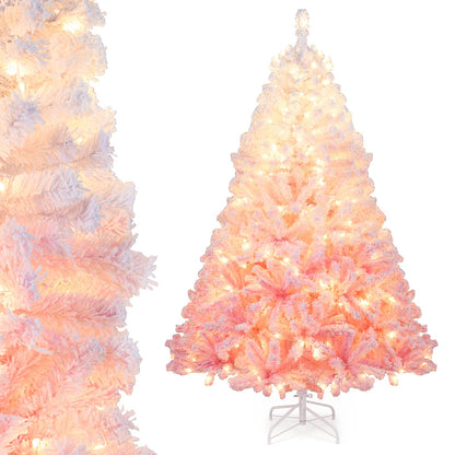 5/6/7/8 FT Artificial Christmas Tree with Warm White LED Lights and 8 Modes for Holiday