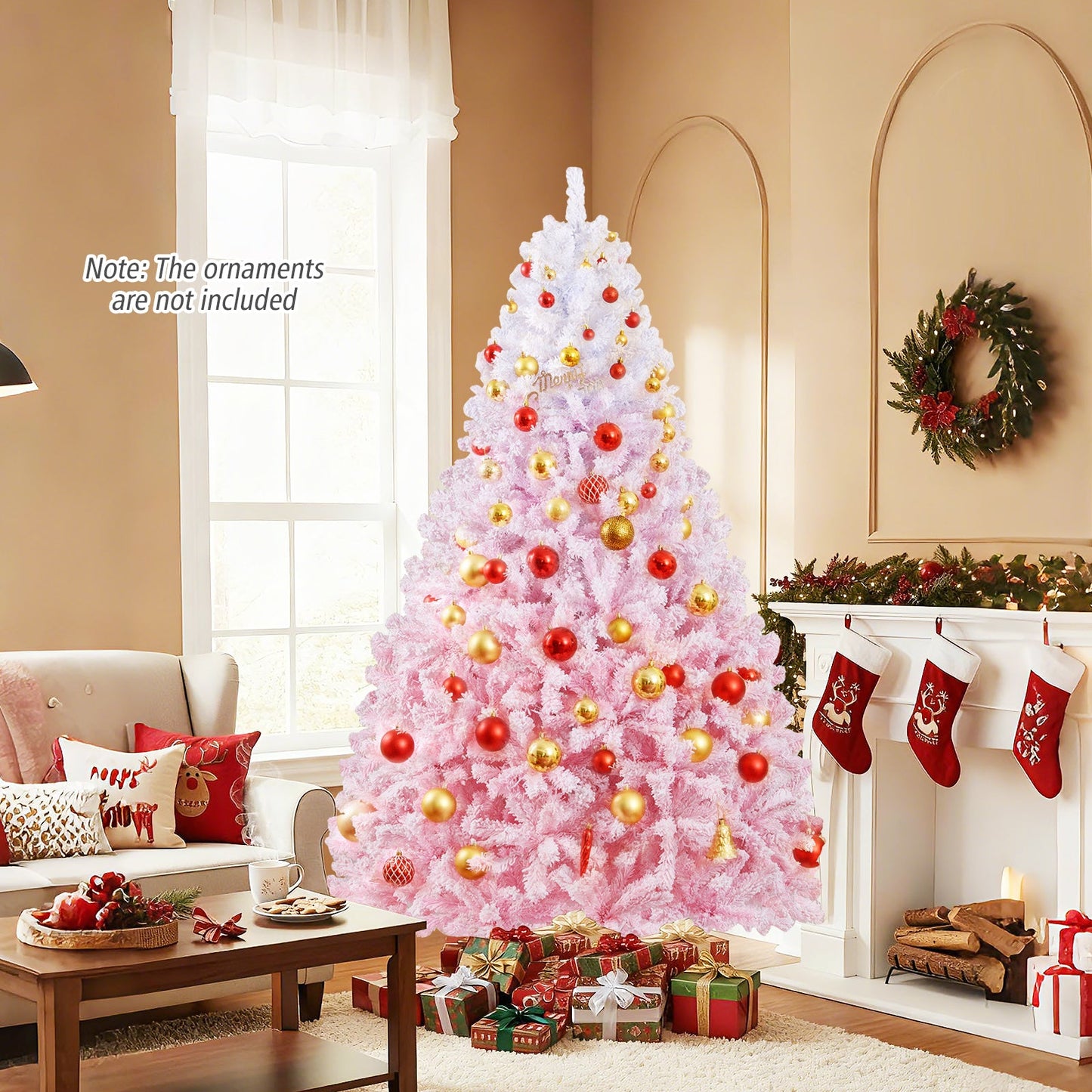 5/6/7/8 FT Artificial Christmas Tree with Warm White LED Lights and 8 Modes for Holiday