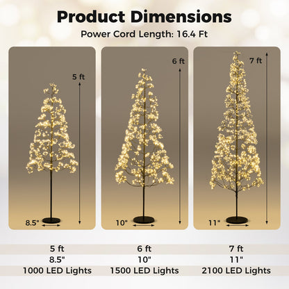 5/6/7 FT Lighted Alpine Tree with Warm White Light LED Lights Pre-lit Artificial Cedar Tree with Weighted Base