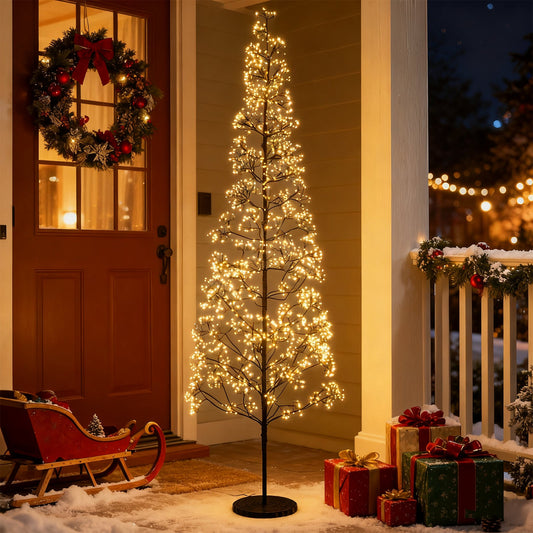 5/6/7 FT Lighted Alpine Tree with Warm White Light LED Lights Pre-lit Artificial Cedar Tree with Weighted Base - Tampa Home & Garden Store