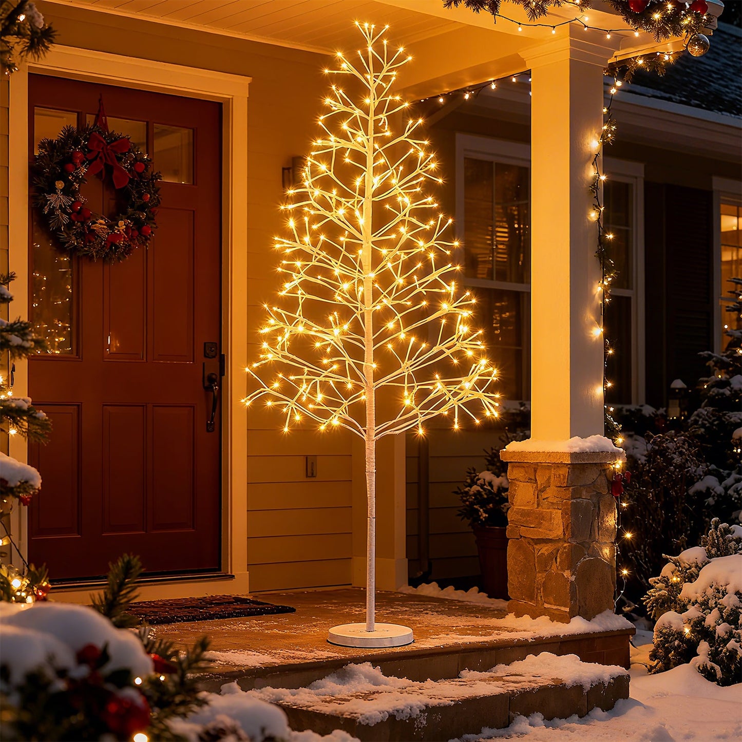 5/6/7 FT Lighted Birch Tree Pre-lit Twig Tree with 240/320/456 Warm White Light LED Lights
