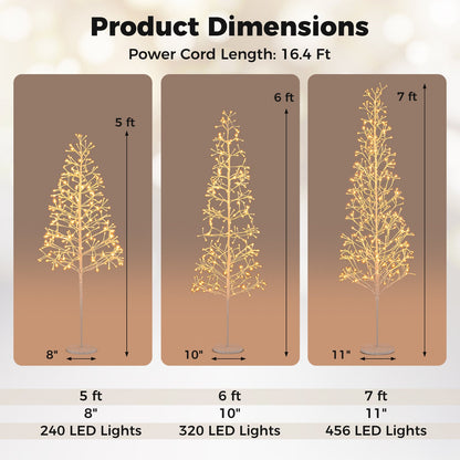 5/6/7 FT Lighted Birch Tree Pre-lit Twig Tree with 240/320/456 Warm White Light LED Lights