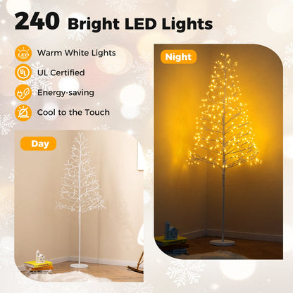 5/6/7 FT Lighted Birch Tree Pre-lit Twig Tree with 240/320/456 Warm White Light LED Lights
