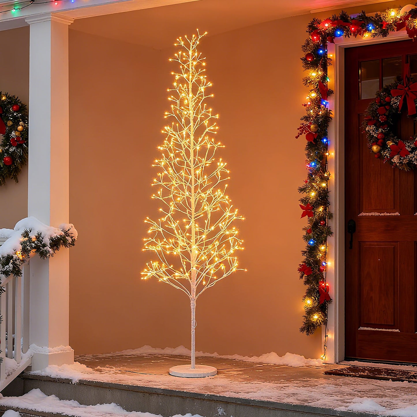 5/6/7 FT Lighted Birch Tree Pre-lit Twig Tree with 240/320/456 Warm White Light LED Lights