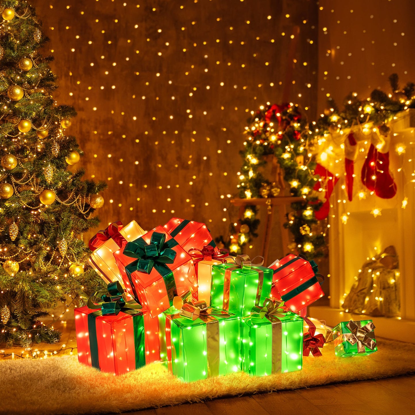 15 pcs lighted Christmas boxes with bowknot and 483 LED bulbs for outdoor decor on Tampa Home & Garden Store