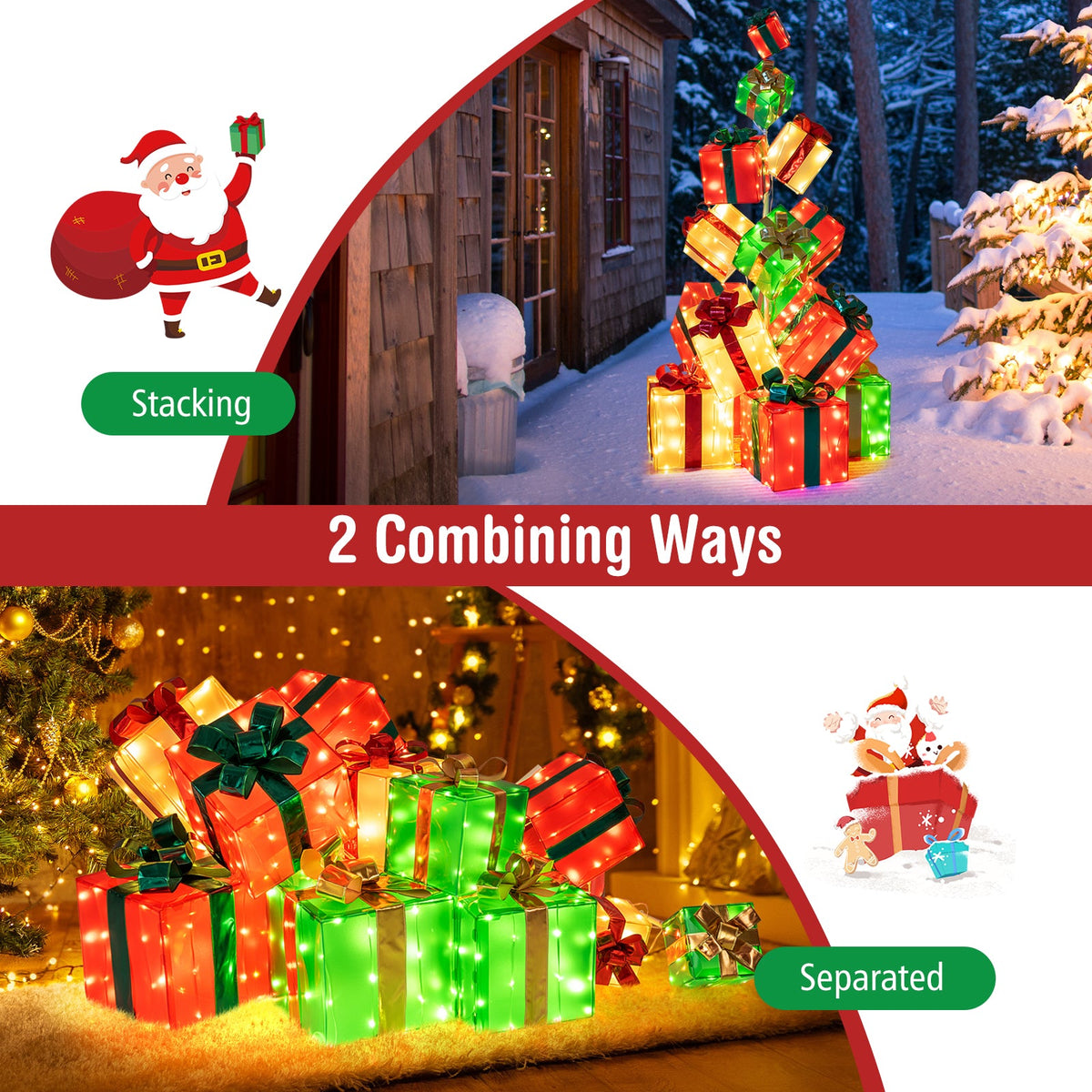 15-pc lighted Christmas boxes with bowknot by DirectDeals, 483 LED bulbs for indoor/outdoor decor on Tampa Home & Garden Store
