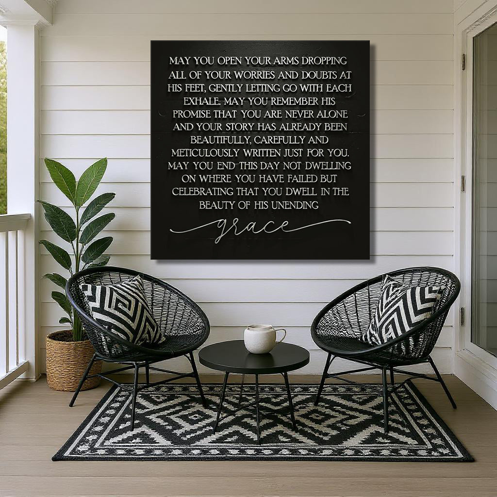 Unending Grace Faith Sign III canvas by Tailored Canvases with white script on black on Tampa Home & Garden Store