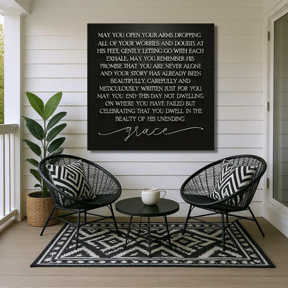 Unending Grace Faith Sign III canvas by Tailored Canvases with white script on black on Tampa Home & Garden Store