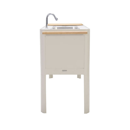 Portals Light outdoor kitchen unit with sink, cream finish, wooden top rails, LifestyleGarden US on Tampa Home & Garden Store