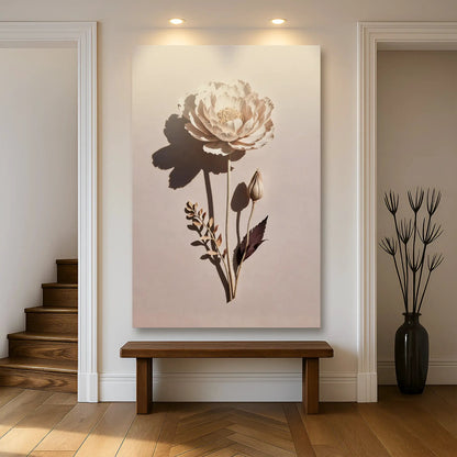 Minimalist Lone Flower canvas wall art by Tailored Canvases, beige-toned crafting canvas on Tampa Home & Garden Store
