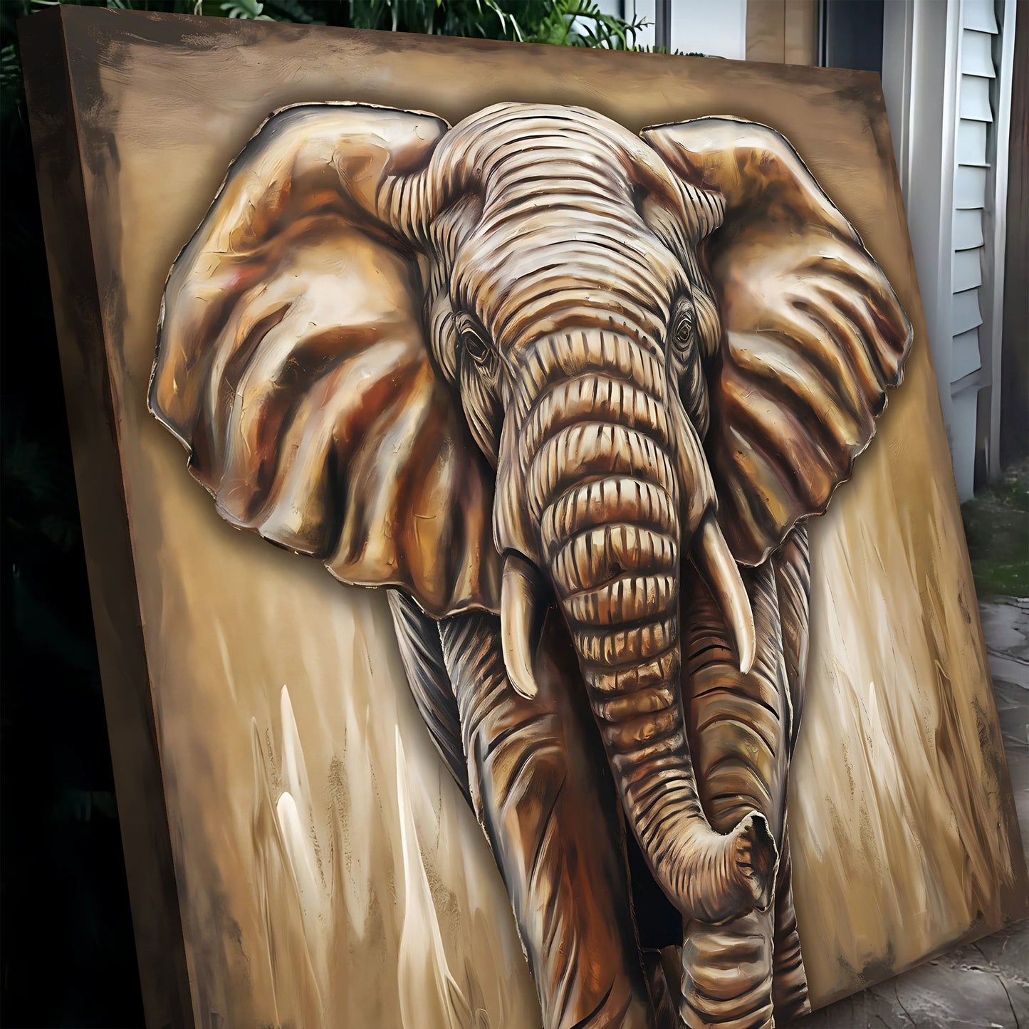 3D Elephant Wall Art canvas by Tailored Canvases in warm beige brown tones on Tampa Home & Garden Store