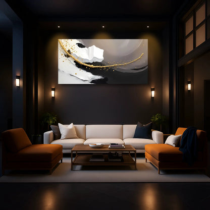 Wave Abstract Wall Art canvas by Tailored Canvases in grayscale with gold accents on Tampa Home & Garden Store