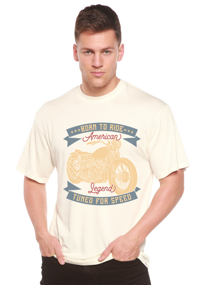 Mens short sleeve printed T-shirt by Spun Bamboo in cream with Born To Ride graphic on Tampa Home & Garden Store