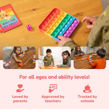Sight Words board game by The Fidget Games, rainbow pop-it bubble board and word cards on Tampa Home & Garden Store
