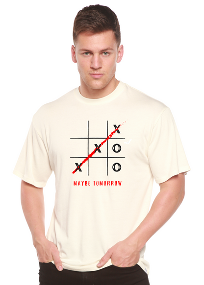 Maybe Tomorrow unisex bamboo cotton graphic tee with tic-tac-toe grid and red diagonal line on Tampa Home & Garden Store