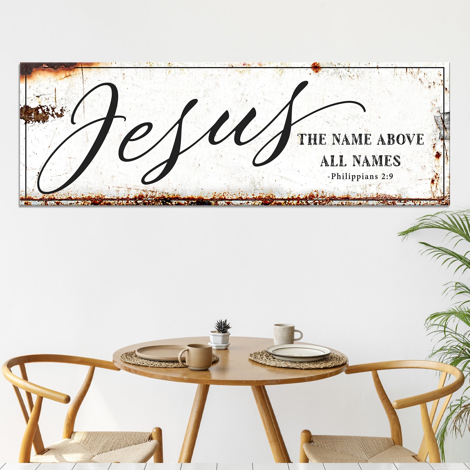 Jesus The Name Above All Names canvas sign with cream background Tailored Canvases on Tampa Home & Garden Store