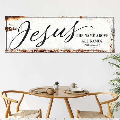Jesus The Name Above All Names canvas sign with cream background Tailored Canvases on Tampa Home & Garden Store