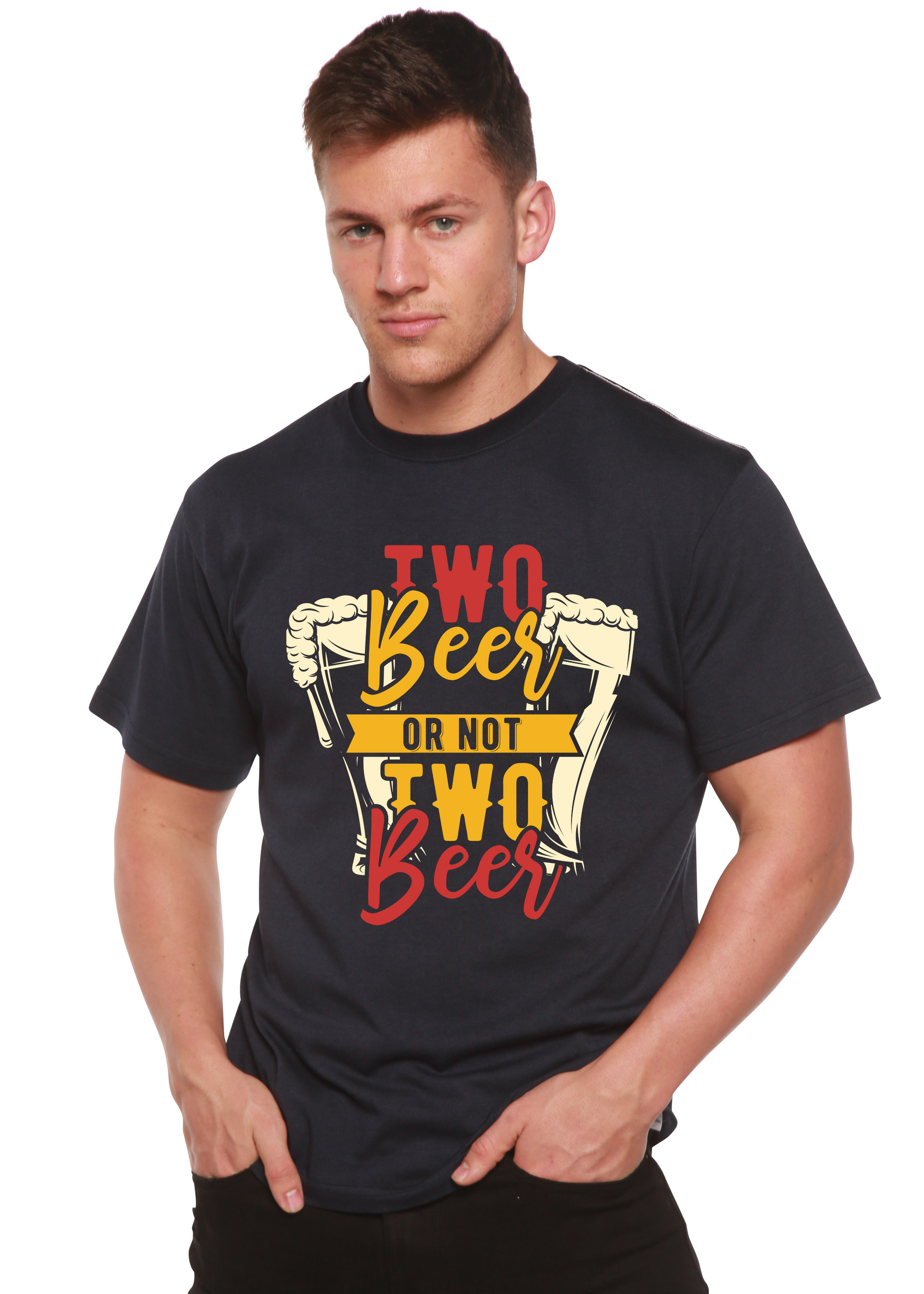 Two Beer men's bamboo viscose/organic cotton graphic T-shirt navy by Spun Bamboo on Tampa Home & Garden Store