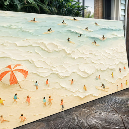Beach Days Wall Art XIII canvas Tailored Canvases surfers ride pale blue waves on Tampa Home & Garden Store