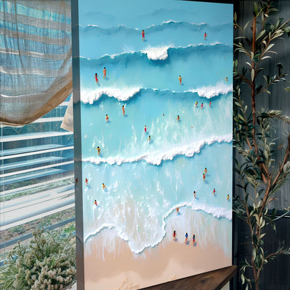 Beach Days Wall Art IX crafting canvas by Tailored Canvases shows blue ocean waves with surfers on Tampa Home & Garden Store