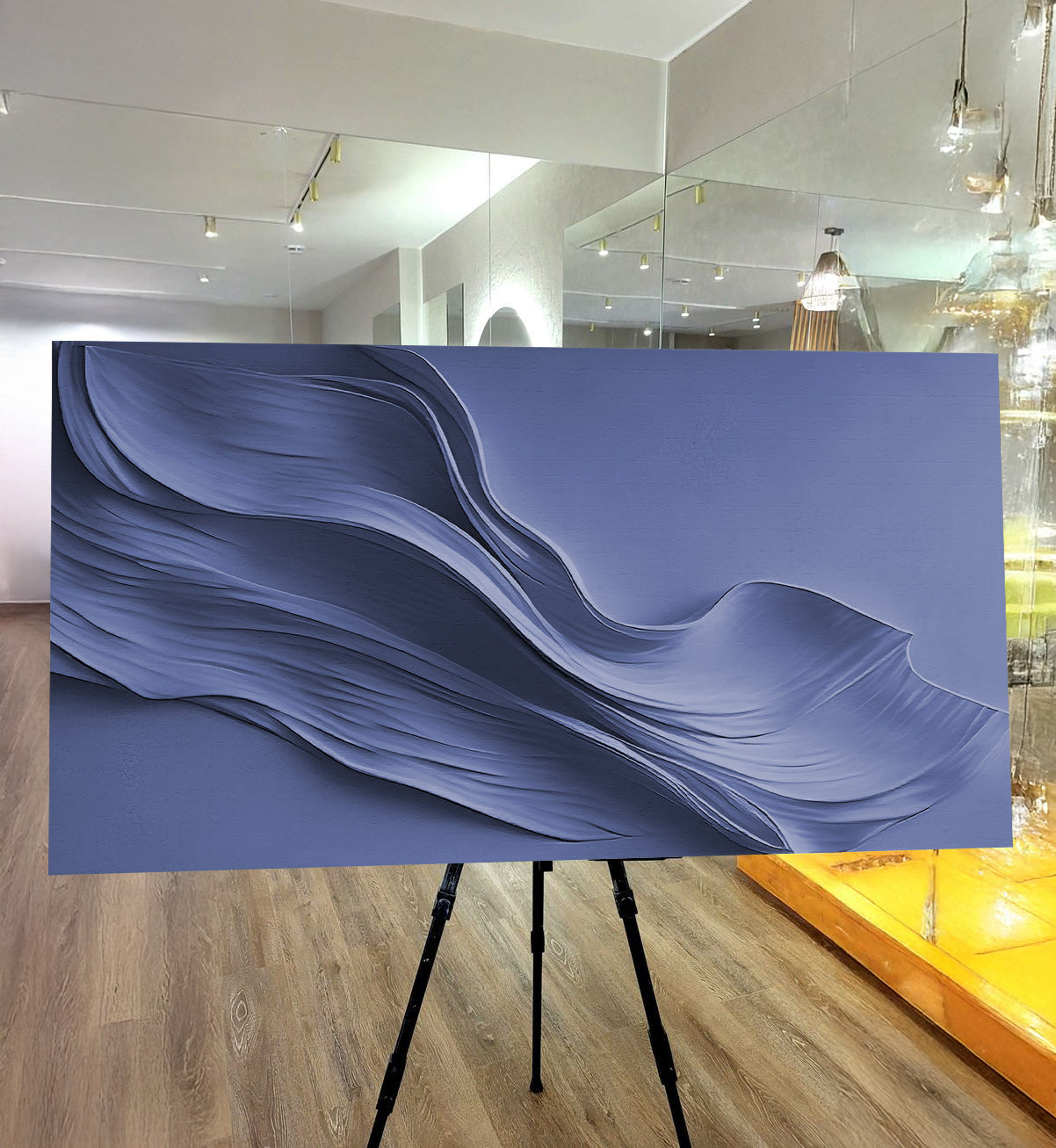 Midnight Navy Minimalist Wall Art Canvas with blue abstract wave design on Tampa Home & Garden Store