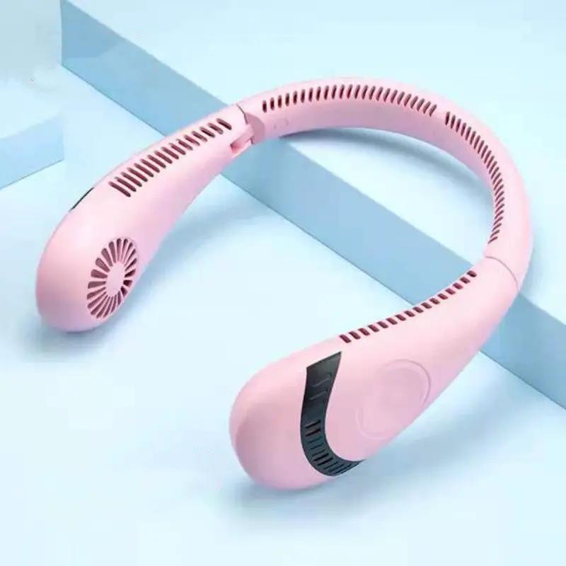 Portable Hanging Neck Fan USB LED Display 5 Gear