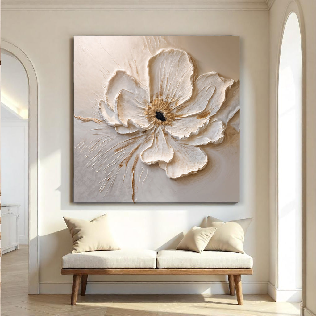Floral Wall Art III canvas by Tailored Canvases with textured cream petals on beige background on Tampa Home & Garden Store