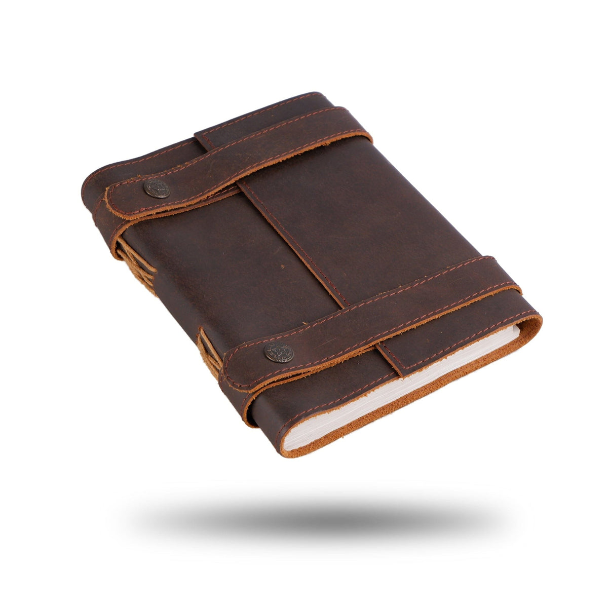 Vintage dark brown leather journal with strap closure and stitching by Classy Leather Bags on Tampa Home & Garden Store