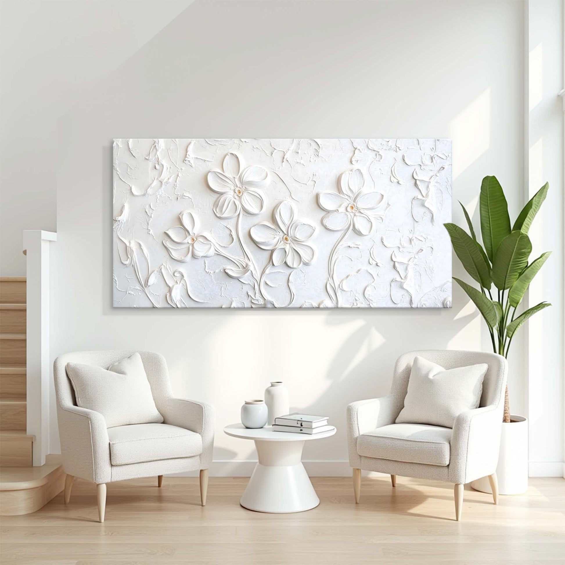 Floral Abstract Wall Art III canvas by Tailored Canvases with white textured floral relief on Tampa Home & Garden Store