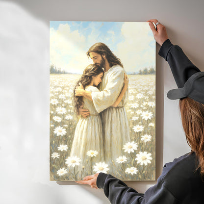 Divine Embrace of Grace Faith Wall Art canvas by Tailored Canvases in cream and sky with daisies on Tampa Home & Garden Store