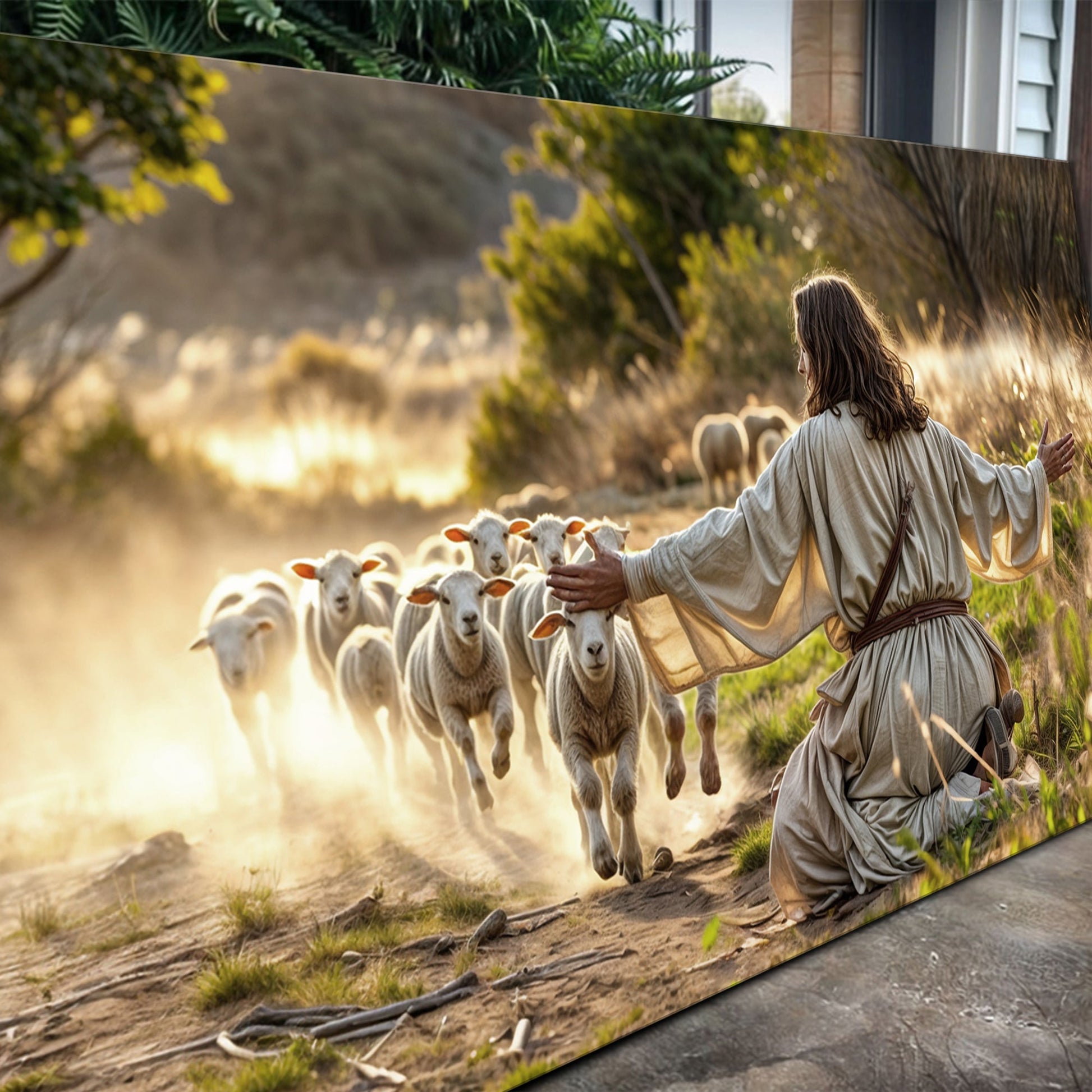 Jesus Protects Lamb From Wolves Wall Art VIII canvas Tailored Canvases; shepherd guides flock on Tampa Home & Garden Store
